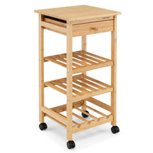 Load image into Gallery viewer, Bamboo Rolling Kitchen Trolley Cart with Drawer and Wine Rack-Natural
