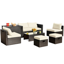 Load image into Gallery viewer, 8 Pieces Patio Space-Saving Rattan Furniture Set with Storage Box and Waterproof Cover-White
