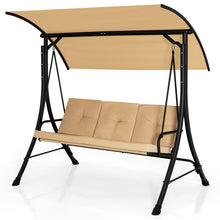 Load image into Gallery viewer, 3-Seat Outdoor Porch Swing with Adjustable Canopy and Padded Cushions-Beige
