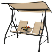 Load image into Gallery viewer, 2-Seat Outdoor Cushioned Porch Swing with Adjustable Canopy and Tempered Glass Table-Beige
