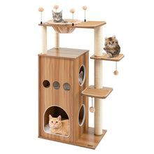 Load image into Gallery viewer, 52 Inch Modern Multi-level Cat Play Center with Deluxe Hammock-Natural

