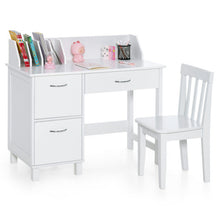 Load image into Gallery viewer, Kids Wooden Writing Furniture Set with Drawer and Storage Cabinet-White
