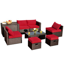 Load image into Gallery viewer, 8 Pieces Patio Space-Saving Rattan Furniture Set with Storage Box and Waterproof Cover-Red
