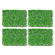 Load image into Gallery viewer, 4 Pieces Expandable Faux Ivy Privacy Screen Fence Panel Pack with Flower-Purple

