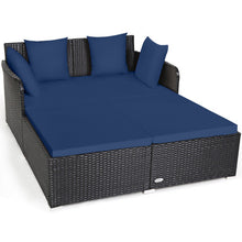 Load image into Gallery viewer, Outdoor Patio Rattan Daybed Thick Pillows Cushioned Sofa Furniture-Navy
