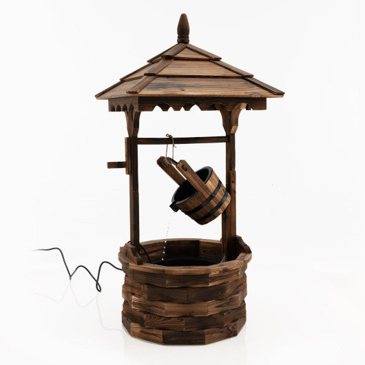 Patio Wooden Water Fountain with Electric Pump-Brown