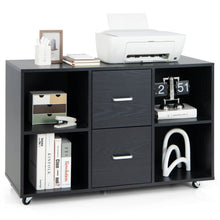 Load image into Gallery viewer, 2 Drawer Wood Mobile File Cabinet with 4 Open Compartments-Black

