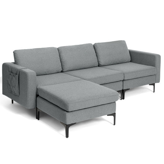 1/2/3/4-Seat Convertible Sectional Sofa with Reversible Ottoman-3-Seat L-shaped