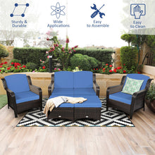 Load image into Gallery viewer, 5 Pieces Patio Rattan Sofa Set with Cushion and Ottoman-Navy
