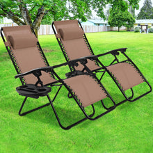 Load image into Gallery viewer, 2 Pieces Folding Lounge Chair with Zero Gravity-Brown
