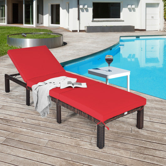 Outdoor Rattan Adjustable Cushioned Chaise-Red