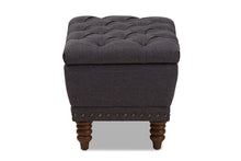 Load image into Gallery viewer, Baxton Studio Annabelle Modern and Contemporary Dark Grey Fabric Upholstered Walnut Wood Finished Button-Tufted Storage Ottoman
