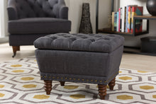 Load image into Gallery viewer, Baxton Studio Annabelle Modern and Contemporary Dark Grey Fabric Upholstered Walnut Wood Finished Button-Tufted Storage Ottoman
