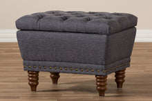 Load image into Gallery viewer, Baxton Studio Annabelle Modern and Contemporary Dark Grey Fabric Upholstered Walnut Wood Finished Button-Tufted Storage Ottoman
