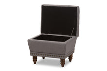 Load image into Gallery viewer, Baxton Studio Annabelle Modern and Contemporary Light Grey Fabric Upholstered Walnut Wood Finished Button-Tufted Storage Ottoman
