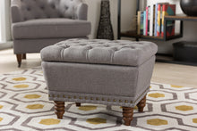 Load image into Gallery viewer, Baxton Studio Annabelle Modern and Contemporary Light Grey Fabric Upholstered Walnut Wood Finished Button-Tufted Storage Ottoman
