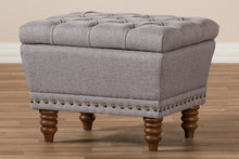Load image into Gallery viewer, Baxton Studio Annabelle Modern and Contemporary Light Grey Fabric Upholstered Walnut Wood Finished Button-Tufted Storage Ottoman
