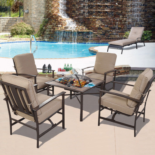 5 pcs Patio Steel Chair/BBQ Stove Cushioned Set