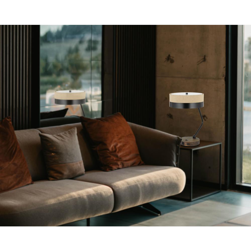 60W X 2 Parson Metal/Wood Desk Lamp With Metal/Fabric Shade With 2 Usb Ports