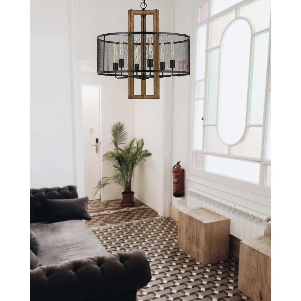 60W X 6 Monza Wood Chandelier With Mesh Shade (Edison Bulbs Not Included)
