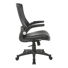 Load image into Gallery viewer, Screen Back Manager&#39;s Chair in Black Faux Leather Seat with PU Padded Flip Arms with Silver Accents, EM60926P-U6
