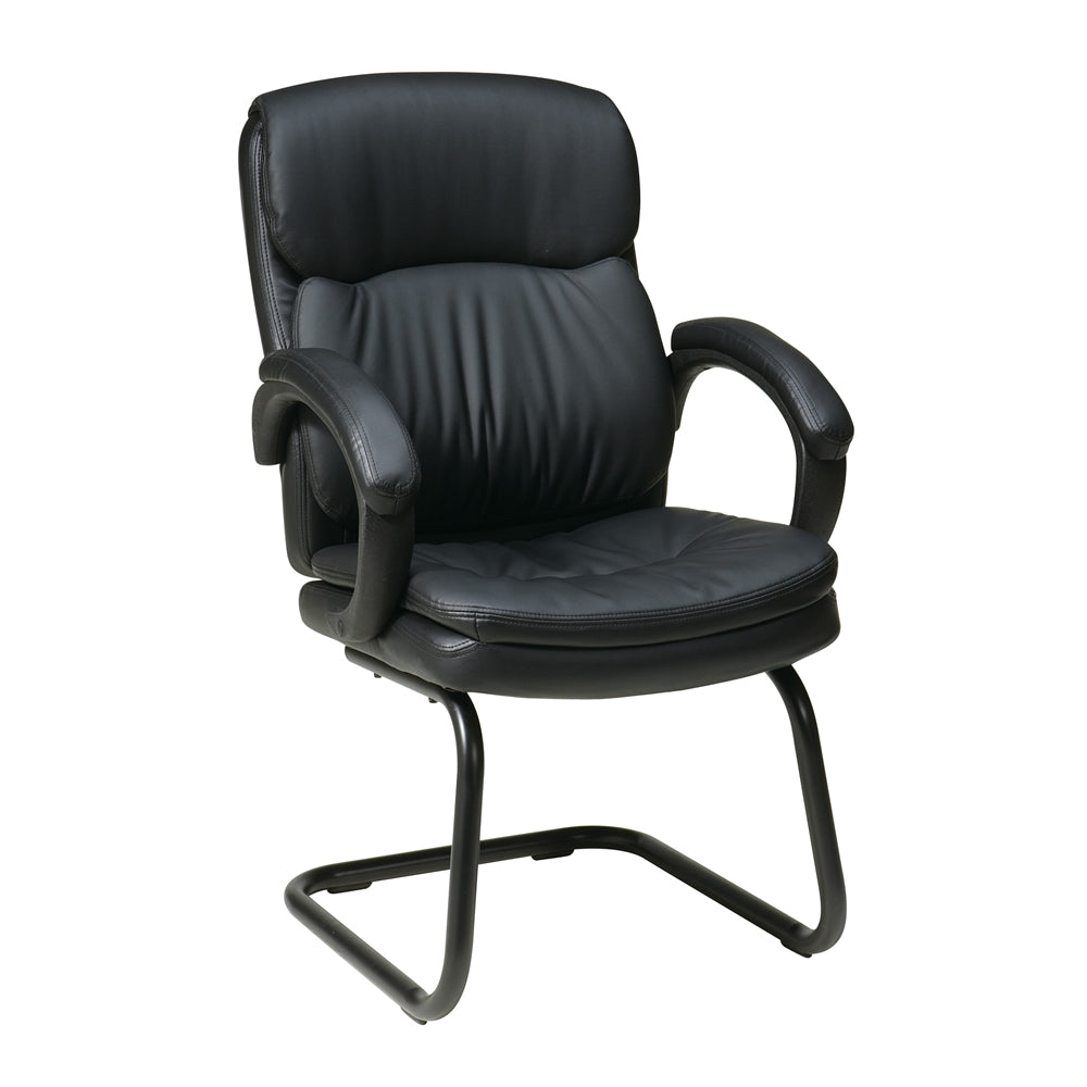 Bonded Leather Visitors Chair with Padded Arms and Sled Base