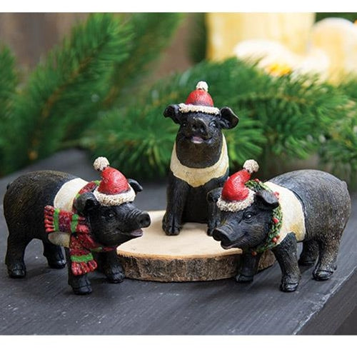 Resin Christmas Pig Figure 3 Asstd. (Pack of 4)