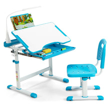 Load image into Gallery viewer, Height Adjustable Kids Study Table and Chair Set with Bookstand-Blue

