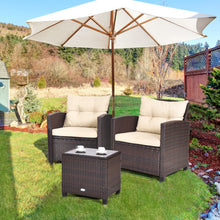 Load image into Gallery viewer, 3 Pcs Patio Rattan Furniture Set Cushioned Conversation Set Coffee Table-Beige
