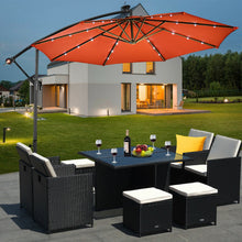 Load image into Gallery viewer, 10&quot; Patio Hanging Solar LED Umbrella Sun Shade with Cross Base-Orange
