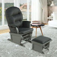Load image into Gallery viewer, Wood Baby Glider and Ottoman Cushion Set with Padded Armrests for Nursing-Gray
