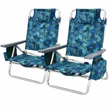 Load image into Gallery viewer, 2-Pack Folding Backpack Beach Chair 5-Position Outdoor Reclining Chairs with Pillow-Navy
