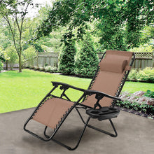 Load image into Gallery viewer, Outdoor Folding Zero Gravity Reclining Lounge Chair with Utility Tray-Brown
