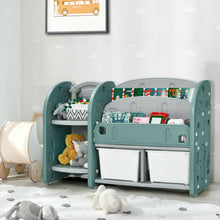Load image into Gallery viewer, Kids Toy Storage Organizer with 2-Tier Bookshelf and Plastic Bins
