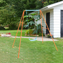 Load image into Gallery viewer, Outdoor Kids Swing Set with Heavy Duty Metal A-Frame and Ground Stakes-Orange
