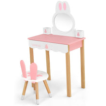 Load image into Gallery viewer, Kids Vanity Set Rabbit Makeup Dressing Table Chair Set with Mirror and Drawer-Pink
