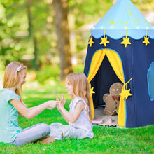 Load image into Gallery viewer, Indoor Outdoor Kids Foldable Pop Up Play Tent with Star Lights Carry Bag-Blue
