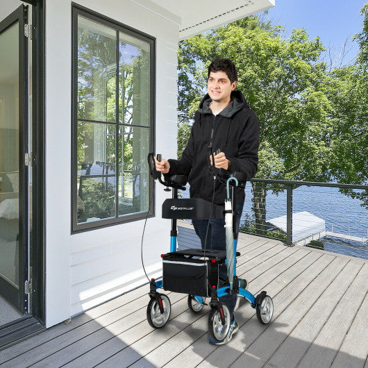 2-in-1 Multipurpose Rollator Walker with Large Seat-Blue