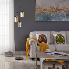 Load image into Gallery viewer, Retro Floor Lamp with 3-Head Hanging Amber Glass Shade

