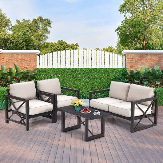 4 Pieces Outdoor Patio Furniture Set with Cushion-Beige