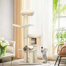 Load image into Gallery viewer, 4-Layer 68.5-Inch Wooden Cat Tree Condo Activity Tower with Sisal Posts-Natural
