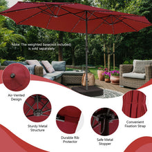 Load image into Gallery viewer, 15 Ft Patio LED Crank Solar Powered 36 Lights  Umbrella without Weight Base-Dark Red

