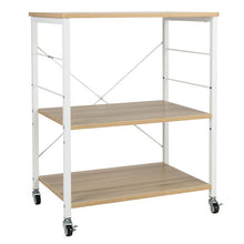 Load image into Gallery viewer, 3-Tier Kitchen Baker&#39;s Rack Microwave Oven Storage Cart with Hooks-Light Brown
