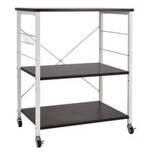 Load image into Gallery viewer, 3-Tier Kitchen Baker&#39;s Rack Microwave Oven Storage Cart with Hooks-Deep Brown
