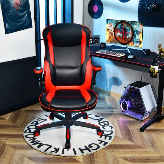 Racing Style Office Chair with PVC and PU Leather Seat-Red