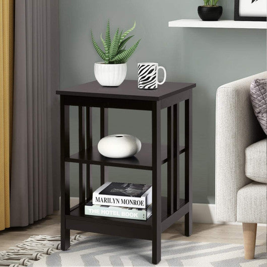 Set of 2 Multifunctional 3-Tier Nightstand Sofa Side Table with Reinforced Bars and Stable Structure -Espresso
