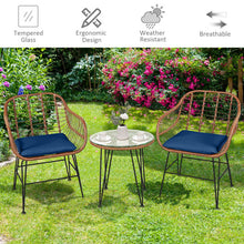 Load image into Gallery viewer, 3 Pieces Patio Rattan Bistro Set with Cushion-Navy
