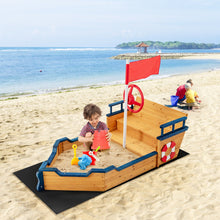 Load image into Gallery viewer, Kids Pirate Boat Wooden Sandbox Children Outdoor Playset
