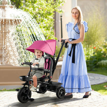 Load image into Gallery viewer, 4-in-1 Reversible Toddler Tricycle with Height Adjustable Push Handle-Pink

