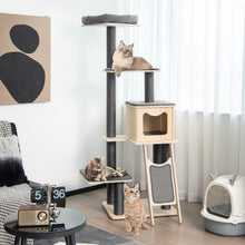 Load image into Gallery viewer, 5-Tier Modern Wood Cat Tower with Washable Cushions-Gray
